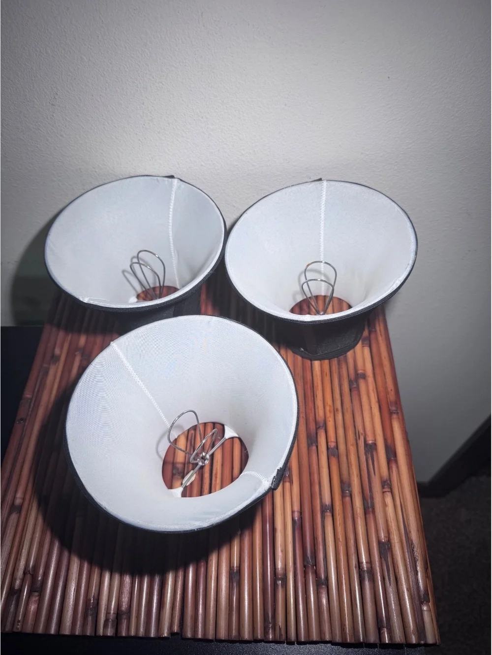 Set of 3 Black Fabric Clip-On Chandelier Lamp Shades Bell Pleated 6 Inch